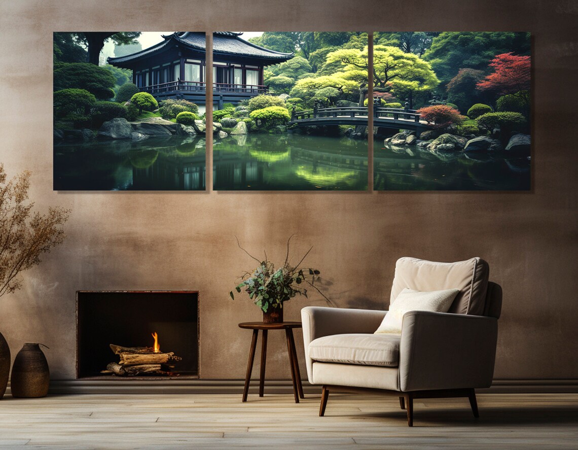 Japanese Garden Tea House Arched Bridge Pond Serene Travel Poster - Image 4