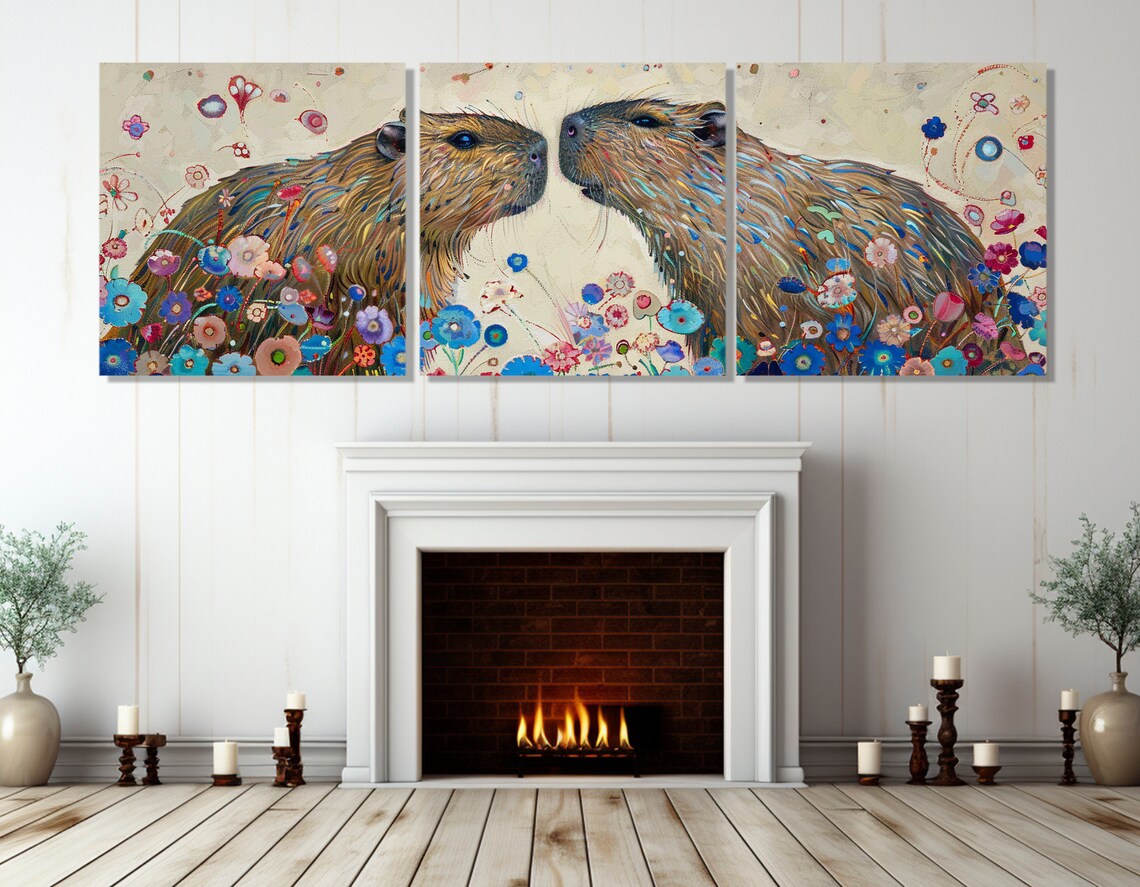 Capybaras Couple Painting, Romantic Wall Art Print - Image 4