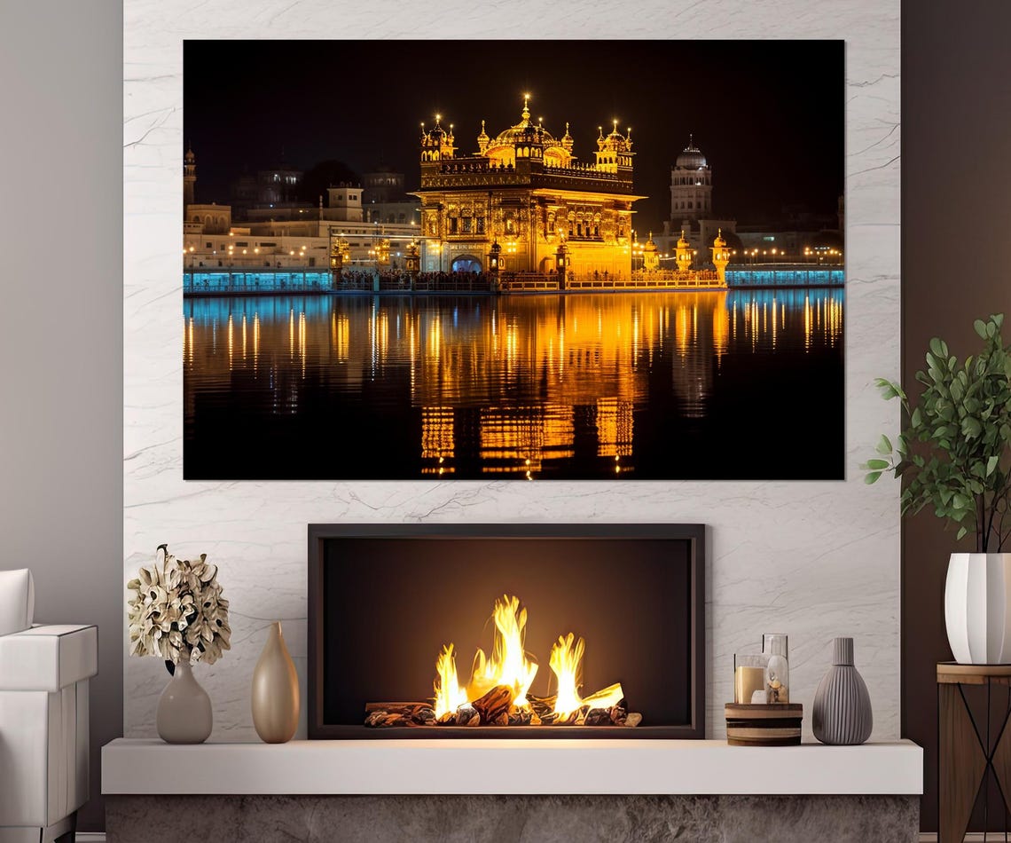 Golden Temple Amritsar Night Lights Reflection India Travel Poster
