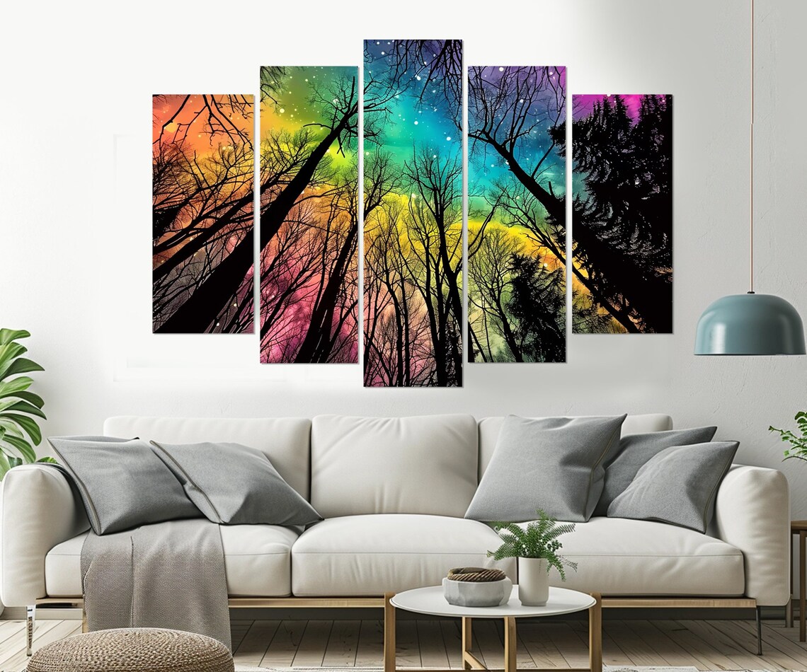 Colorful Forest Trees Painting, Nature Wall Art Print - Image 2