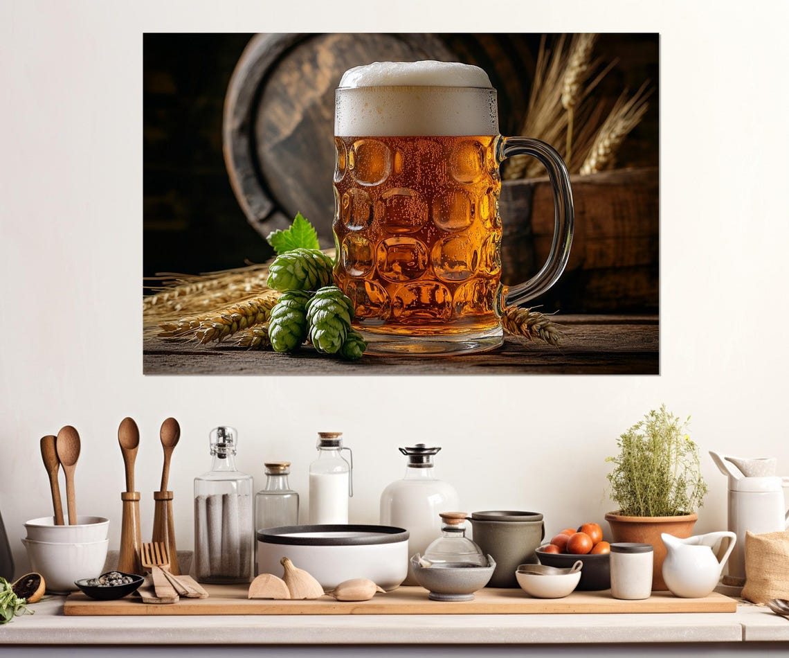 Glass Of Beer Print Beer Poster Pub Wall Decor Kitchen Wall Decor Beer Lover Gift Framed Ready To Hang