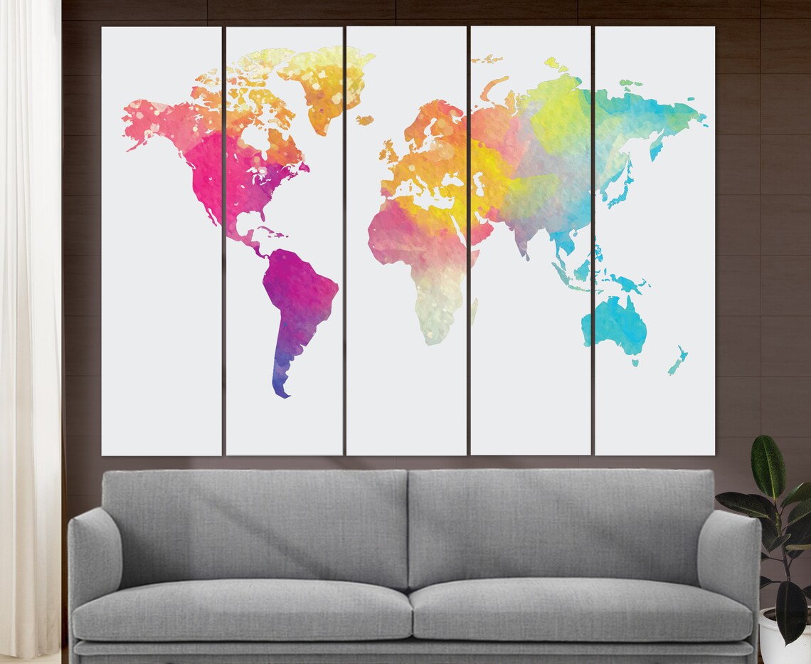 Abstract Watercolor World Map, Modern Office Wall Art Print - Image 2
