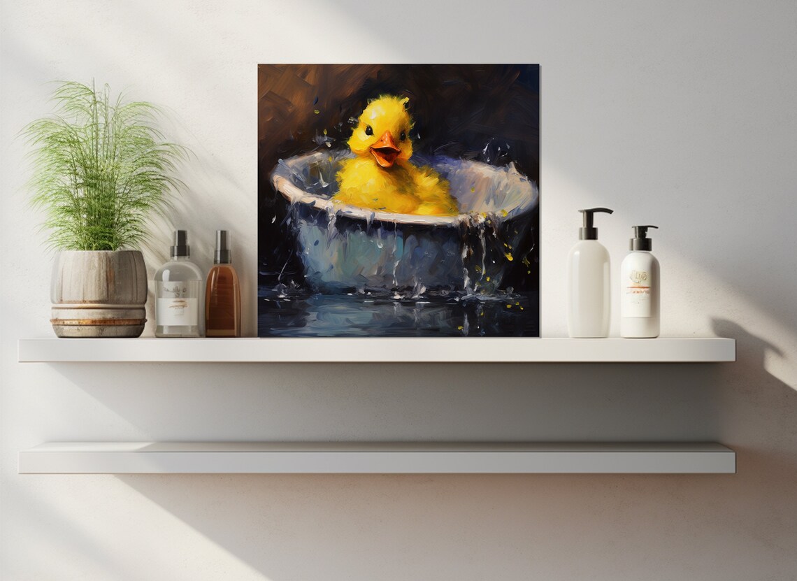 Happy Yellow Duckling Splashing In A Vintage Bathtub Painting Poster - Image 3