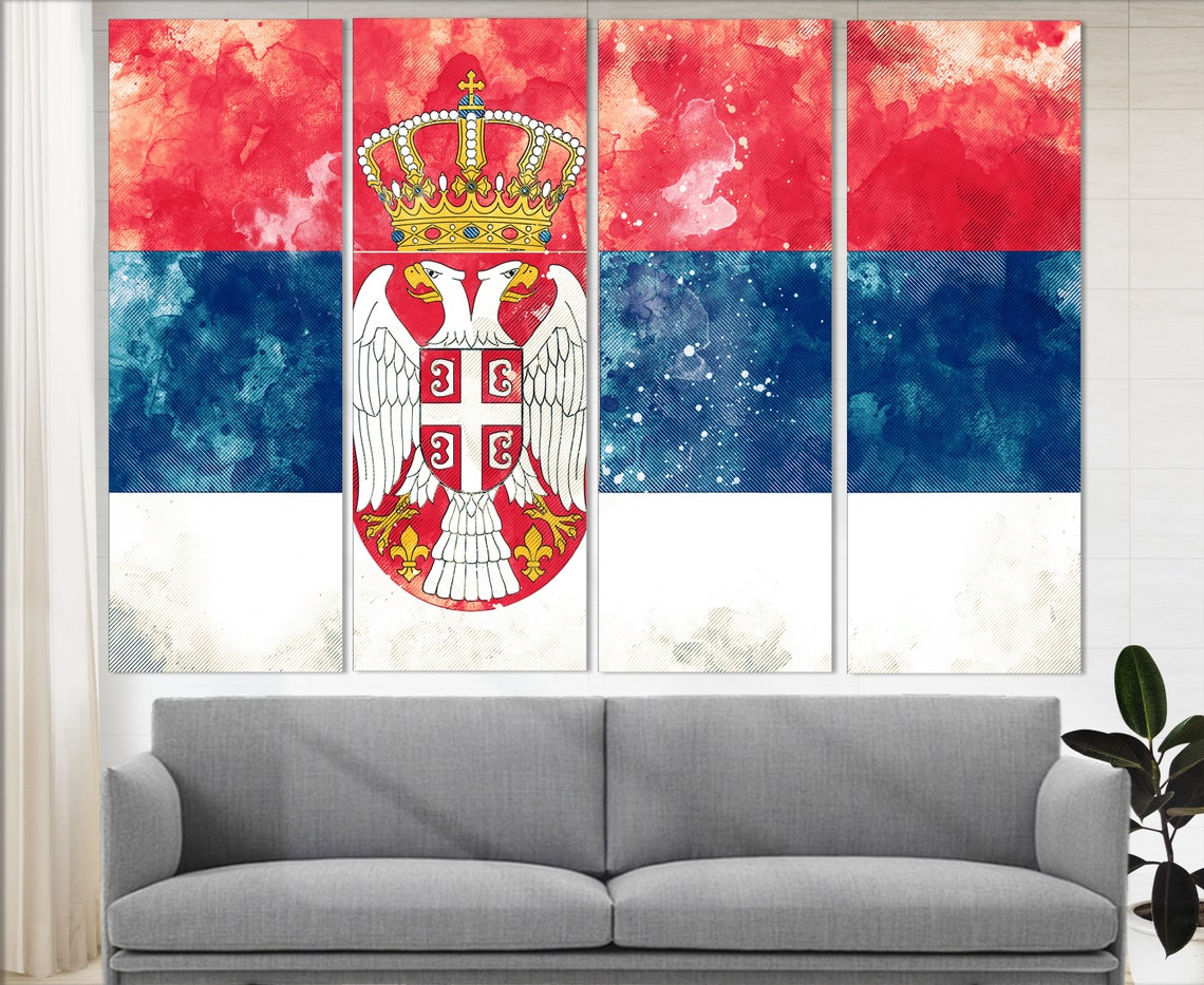 Serbia Flag Grunge Watercolor Red Blue White Coat Of Arms Poster - Image 3