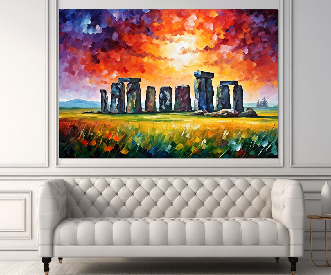 Stonehenge Sunset Impressionist Oil Painting Fiery Sky England Poster
