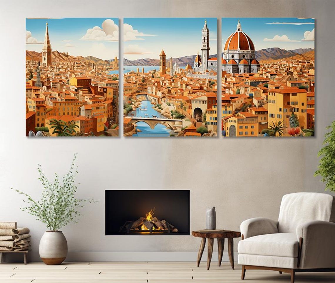 Florence Italy Duomo Cathedral Rooftops Triptych Painting Poster