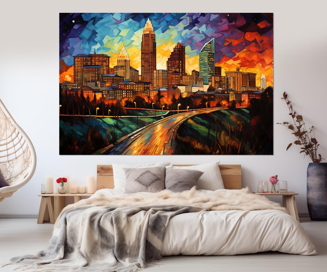 Raleigh Skyline Abstract Night City Lights Road Curve Art Poster - Image 2