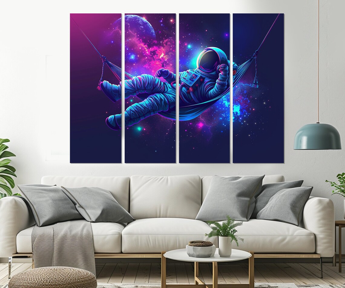 Astronaut Hammock Floating Neon Galaxy Cosmic Space Relaxation Art Poster - Image 2