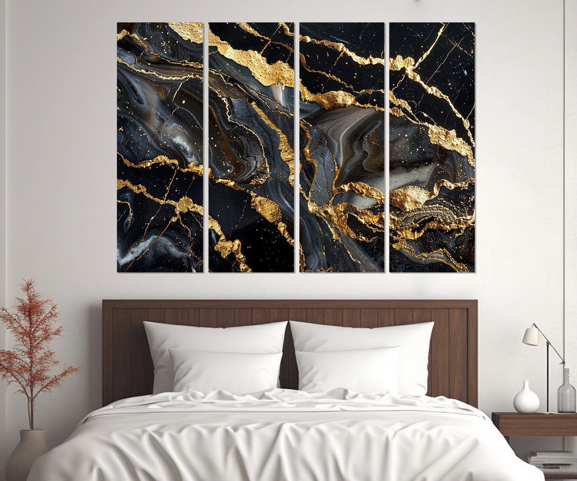 Black Gold Marble Abstract Kintsugi Veins Luxury Modern Wall Poster - Image 3