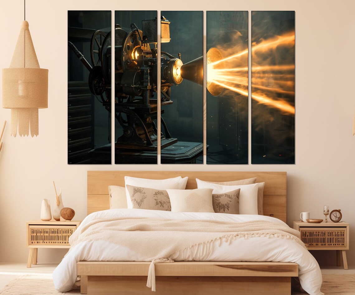 Vintage Film Projector Light Beam Cinema Retro Movie Room Poster - Image 2