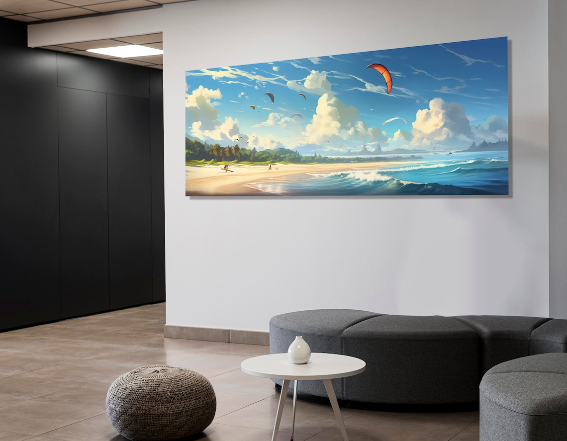 Abstract Kiteboarding Beach Poster Print, Coastal Decor - Image 3
