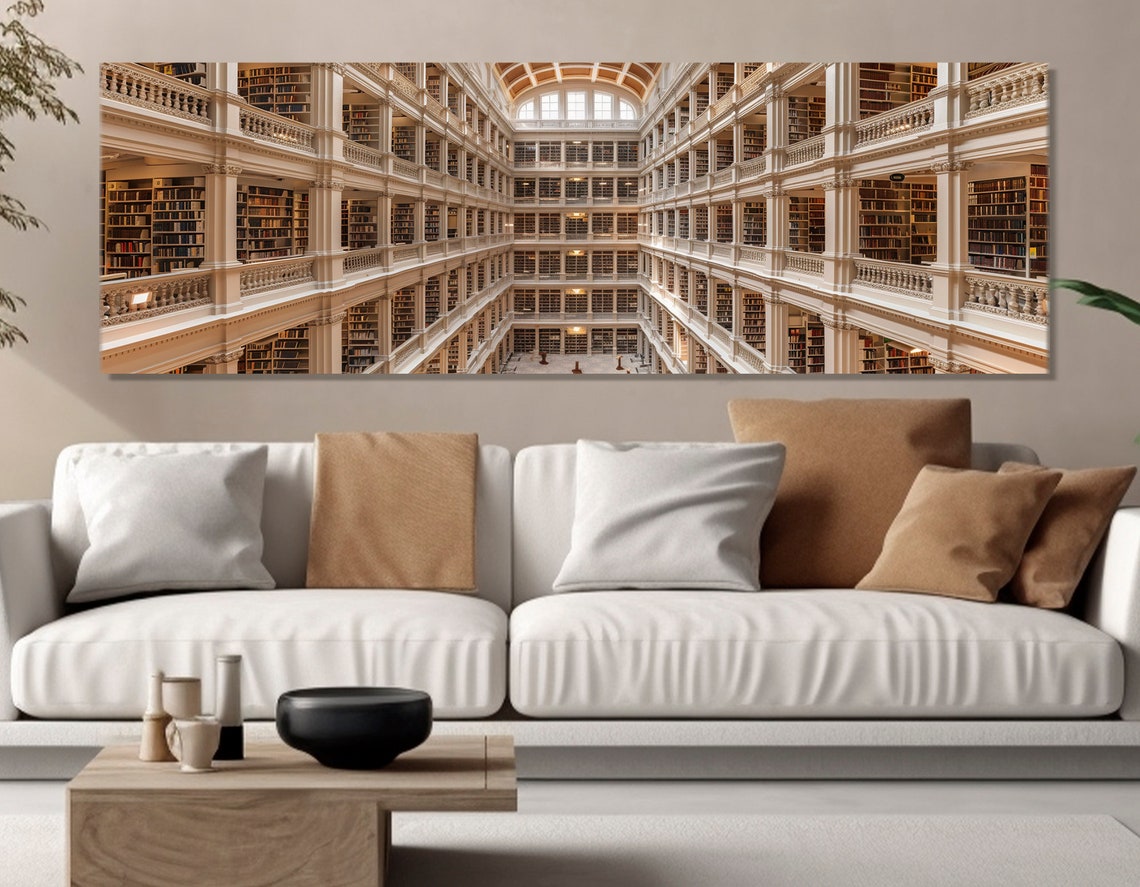 Large Library Print Library Wall Art Abstract Library Poster Librarian Gift Reading Wall Art Framed And Ready To Hang