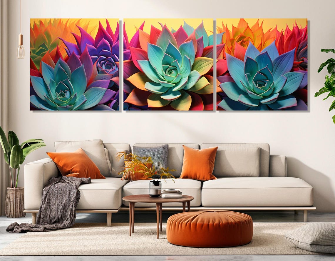 Rainbow Succulent Row Bold Color Modern Botanical Wall Art Poster - Image 4