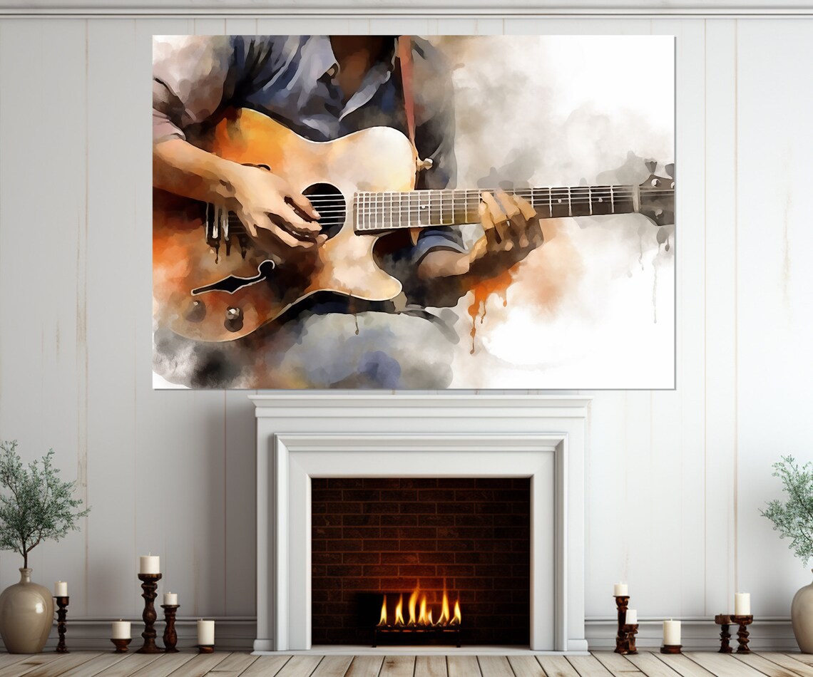 Acoustic Guitar Player Watercolor Close Up Musician Gift Wall Art Poster - Image 4