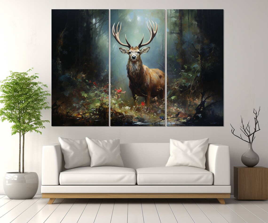 Majestic Stag Misty Forest Antlers Dappled Light Nature Wall Art Poster - Image 4