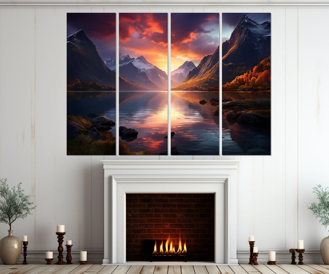 Fjord Sunset Painting Print Norway Wall Art Fjord Colorful Painting Fjord Wall Art Norway Painting Framed And Ready To Hang - Image 3
