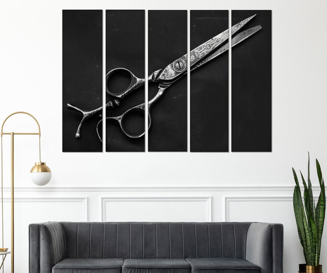 Vintage Engraved Barber Shears Black Background Hair Salon Poster - Image 3