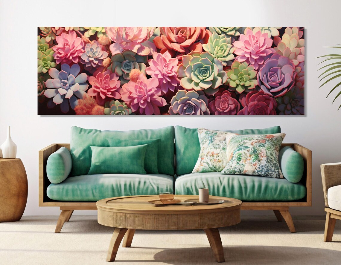 Colorful Succulent Rosettes Pink Purple Green Botanical Art Poster