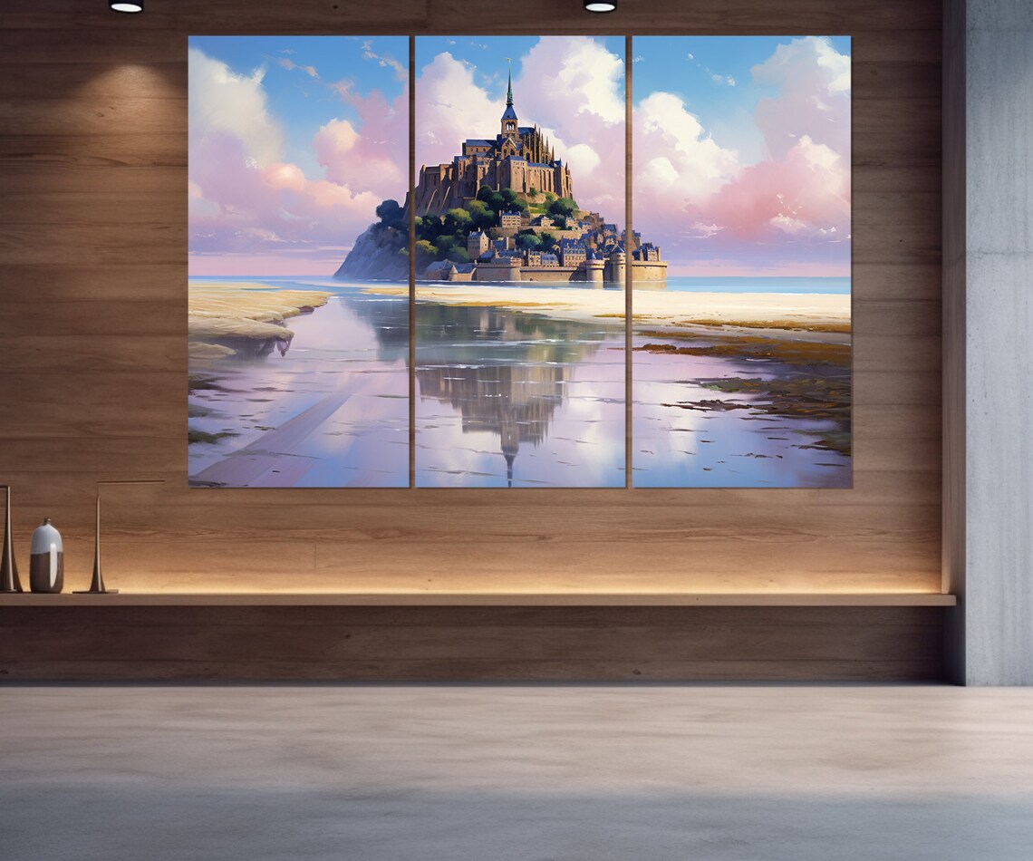 Mont Saint Michel France Tidal Island Reflection Painting Travel Poster - Image 4