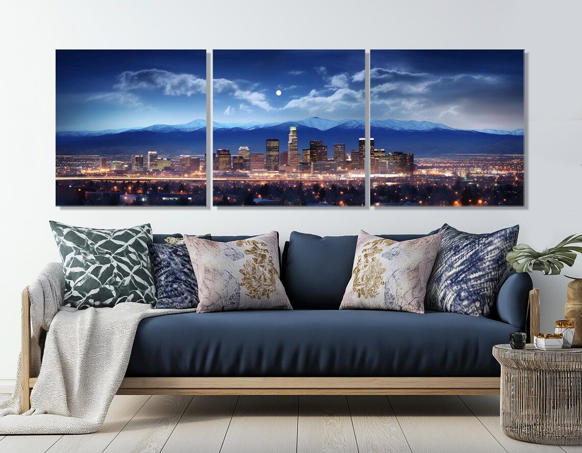 Abstract Denver Skyline, Night Travel Art Print - Image 4