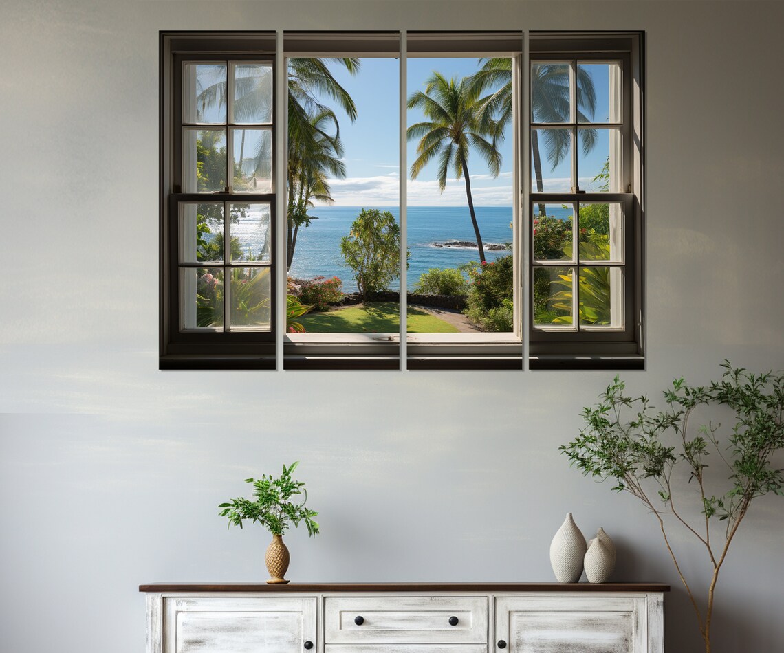 Open Window With Waikiki Beach View, Art Print - Image 3