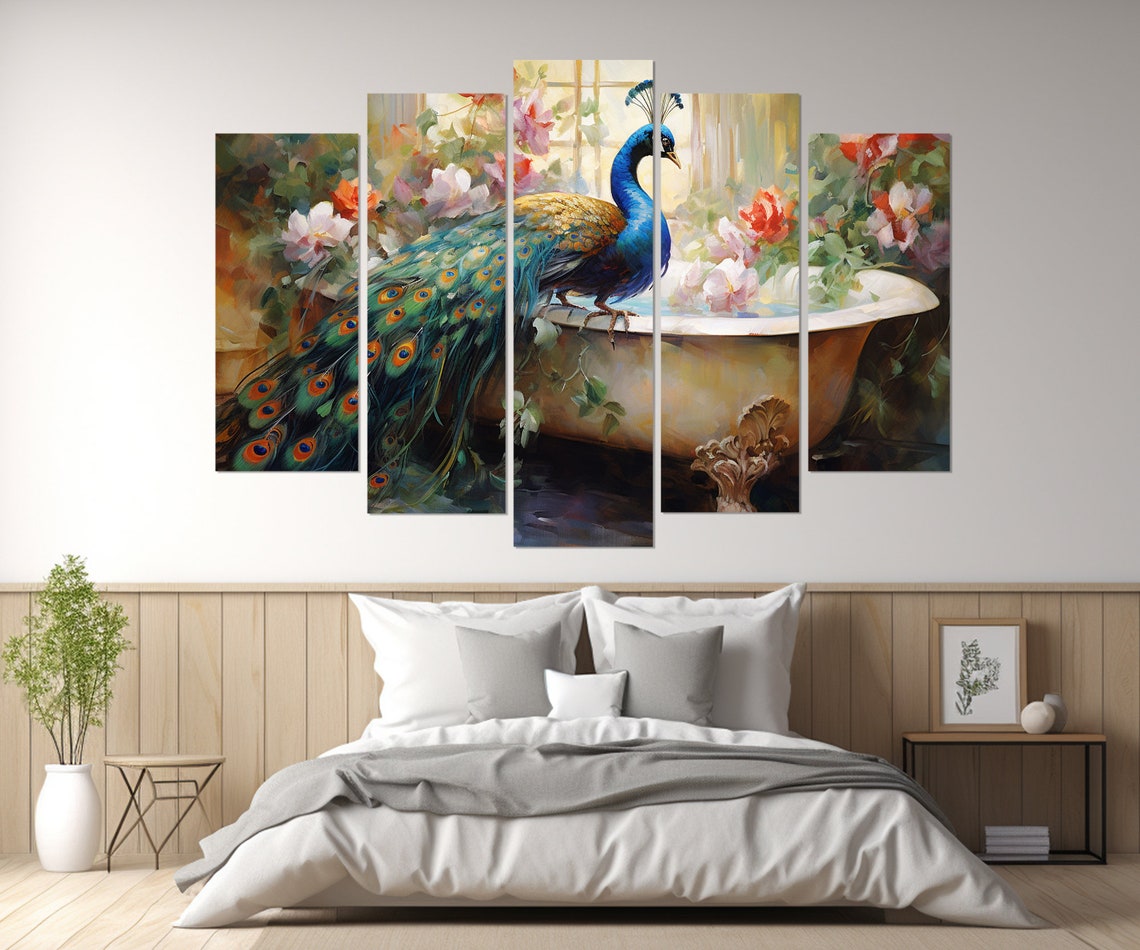 Elegant Peacock Perched On A Vintage Bathtub Among Roses Poster - Image 2