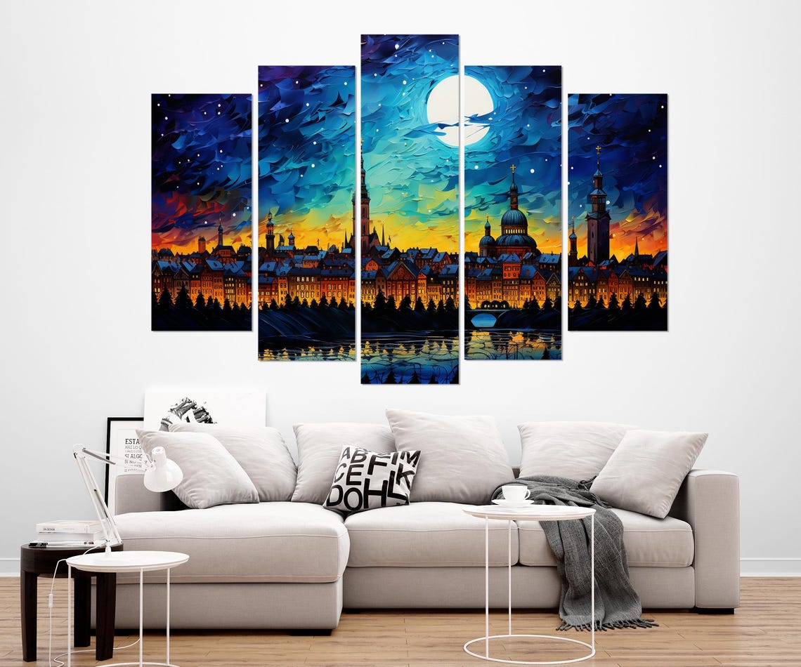 Munich Germany Old Town Churches Moonlit Starry Night River Poster - Image 3
