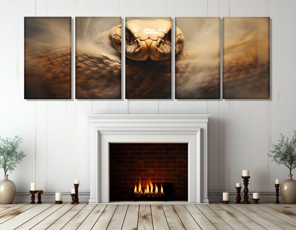 Giant Snake Close Up Scales Triptych Dramatic Reptile Wall Art Poster - Image 3