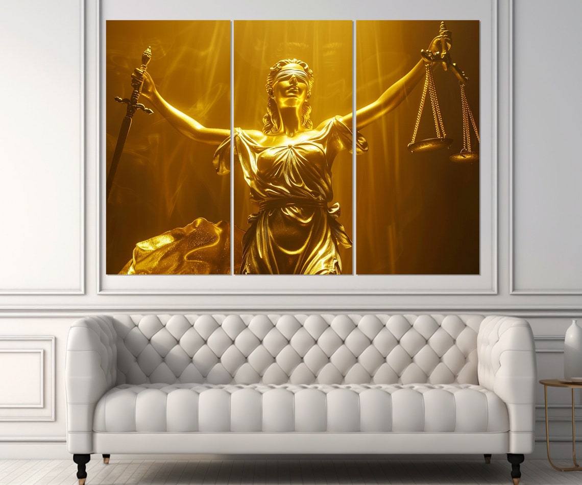 Golden Lady Justice Statue Scales Sword Law Office Wall Decor Poster - Image 4