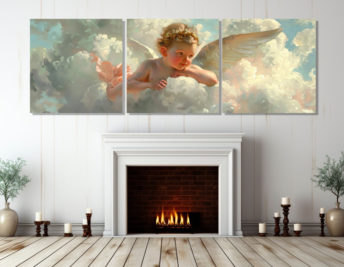 Cupid On Clouds Classical Romantic Angel Cherub Painting Poster - Image 4