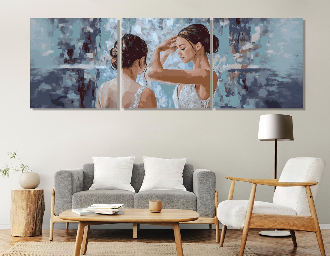 Ballerina Fixing Hair Before Mirror Blue Impressionist Dance Art Poster - Image 4