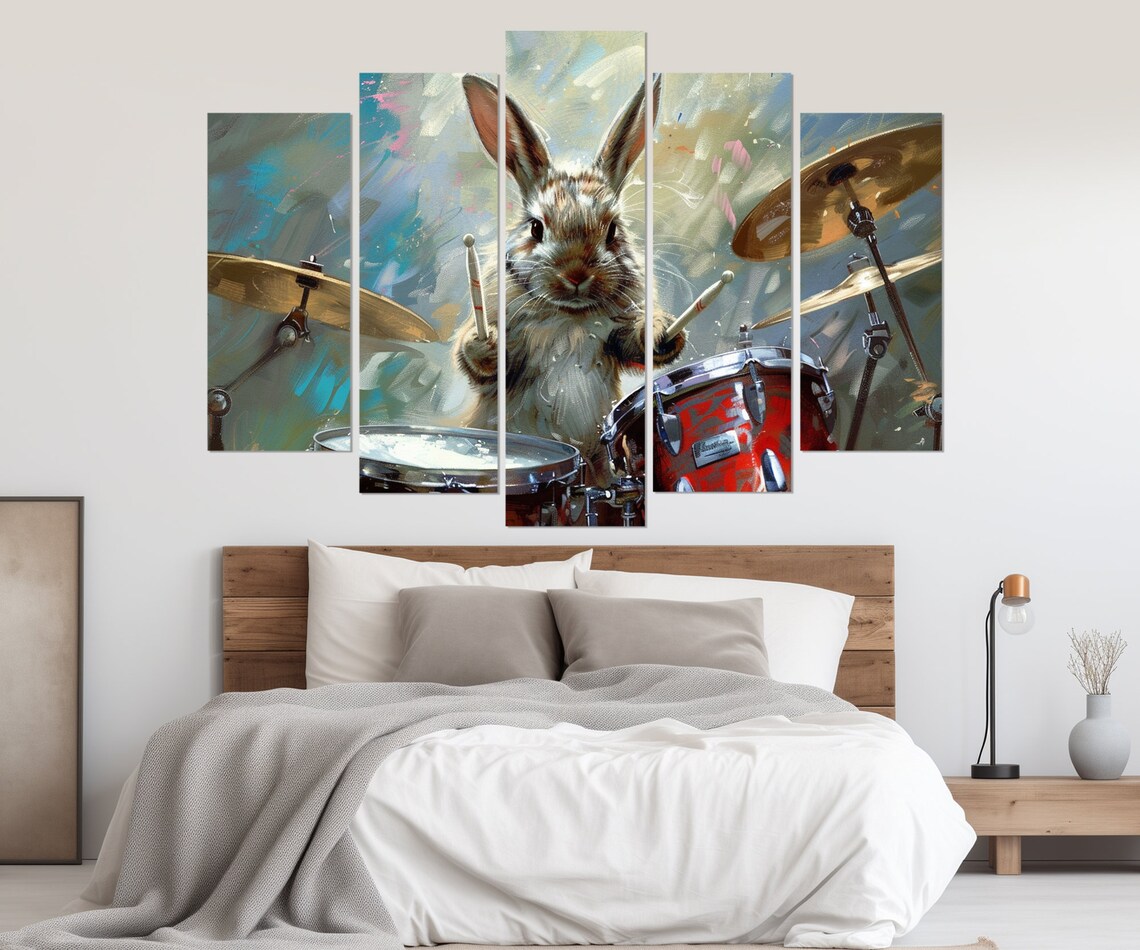 Rabbit Drummer Art Print, Funny Musician Gift - Image 3