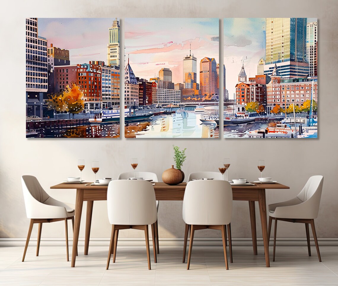 Boston Downtown Skyline Panoramic Wall Art Print