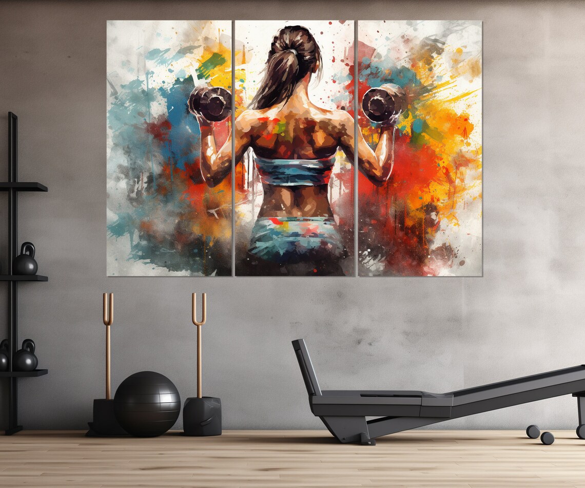 Girl With Dumbbells, Women's Gym Workout Art Print - Image 3