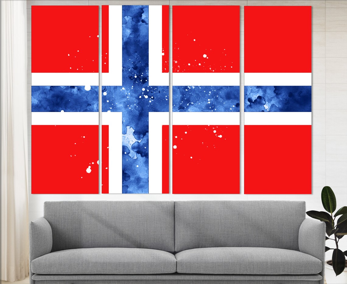 Norway Flag Watercolor Red Blue Cross Patriotic Wall Decor Art Poster - Image 2