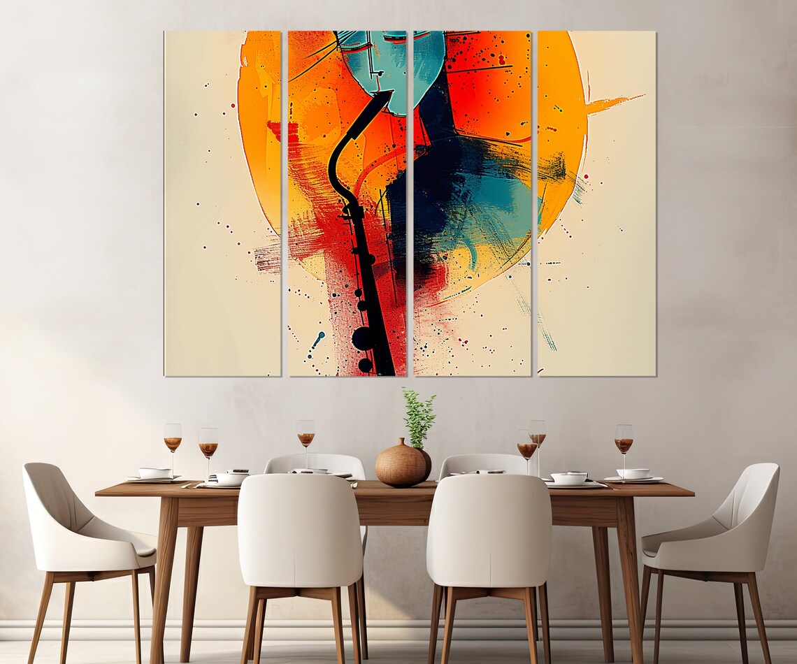 Abstract Saxophone Orange Red Sun Expressionist Splash Jazz Music Wall Art Poster - Image 2