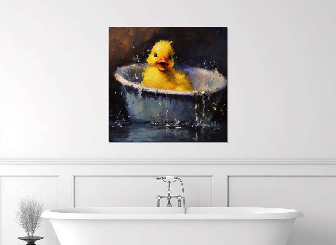 Happy Yellow Duckling Splashing In A Vintage Bathtub Painting Poster - Image 2