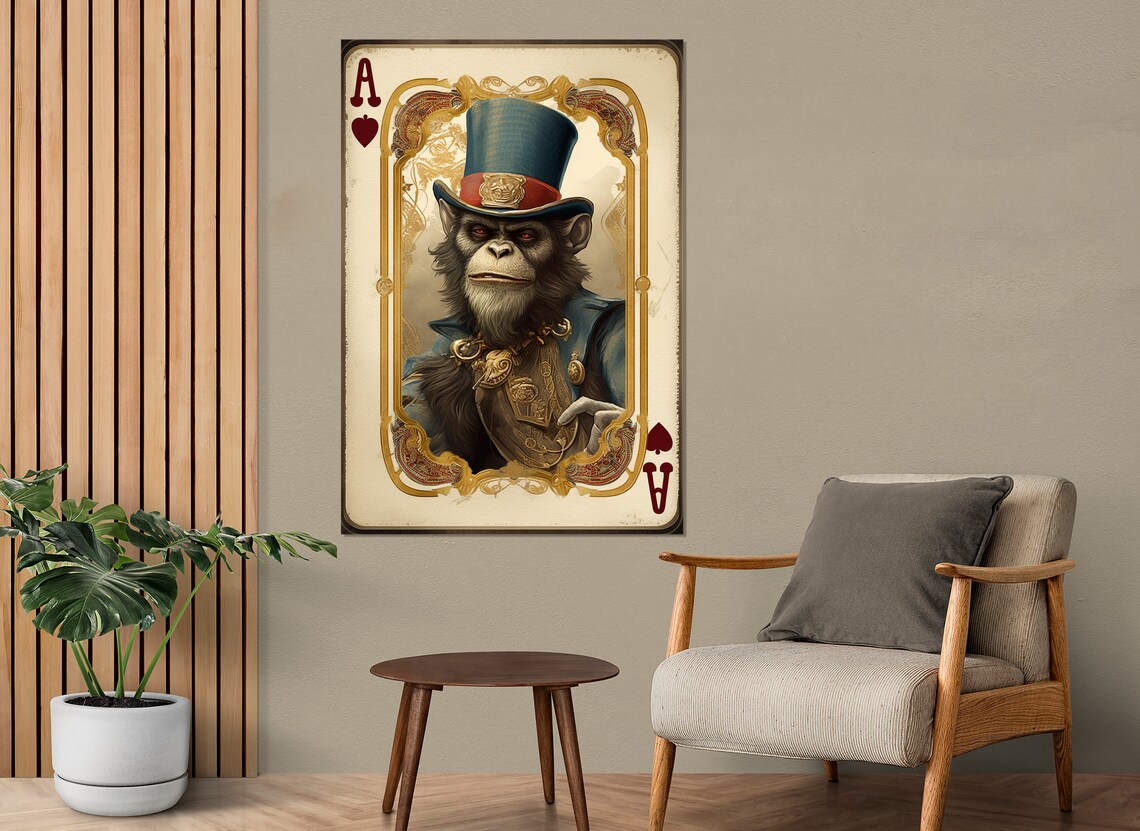 Ace Of Spades With Monkey Poker Art Print, Card Player - Image 3