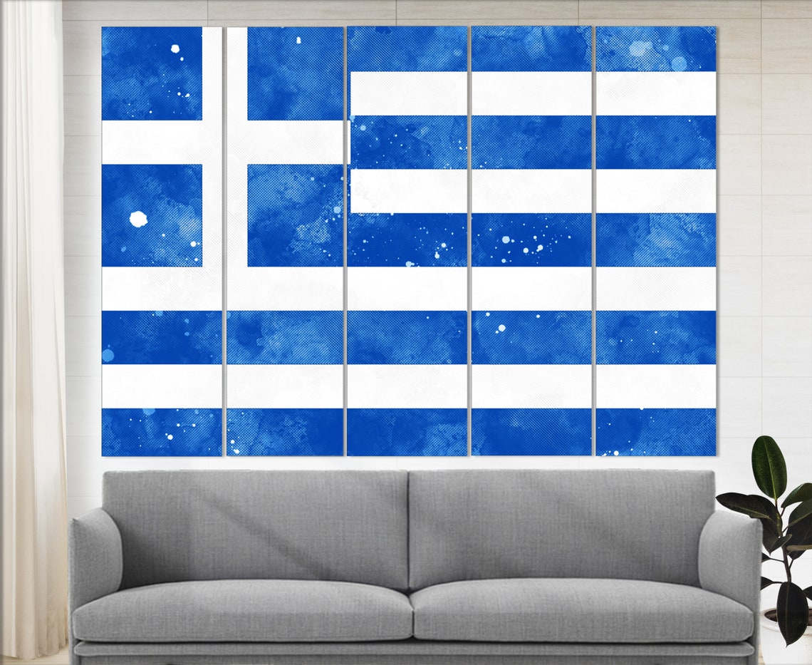 Greece Flag Grunge Watercolor Blue White Stripes Cross Hellas Poster - Image 4