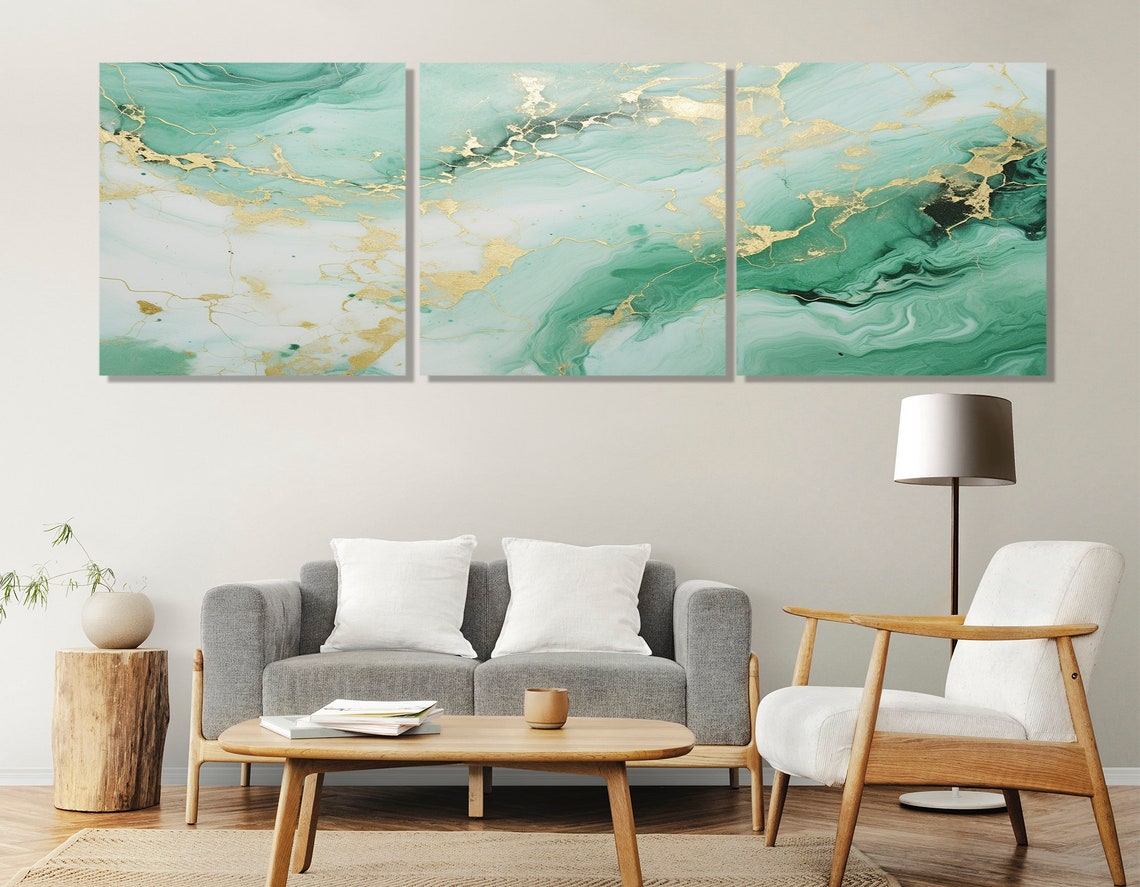 Emerald Green Marble Gold Veins Abstract Luxury Modern Wall Art Poster - Image 2