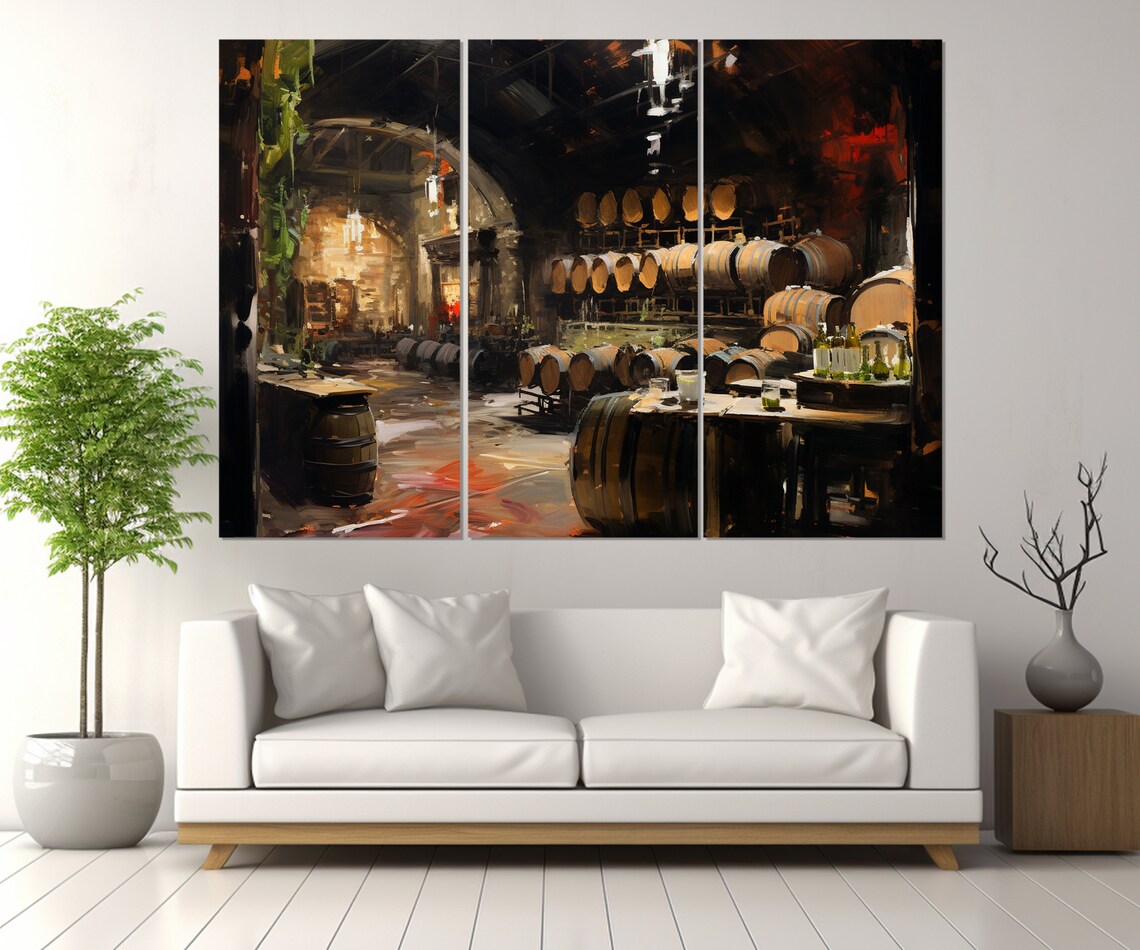 Wine Cellar Vintage Oil Painting Oak Barrels Candlelight Wall Art Poster - Image 2