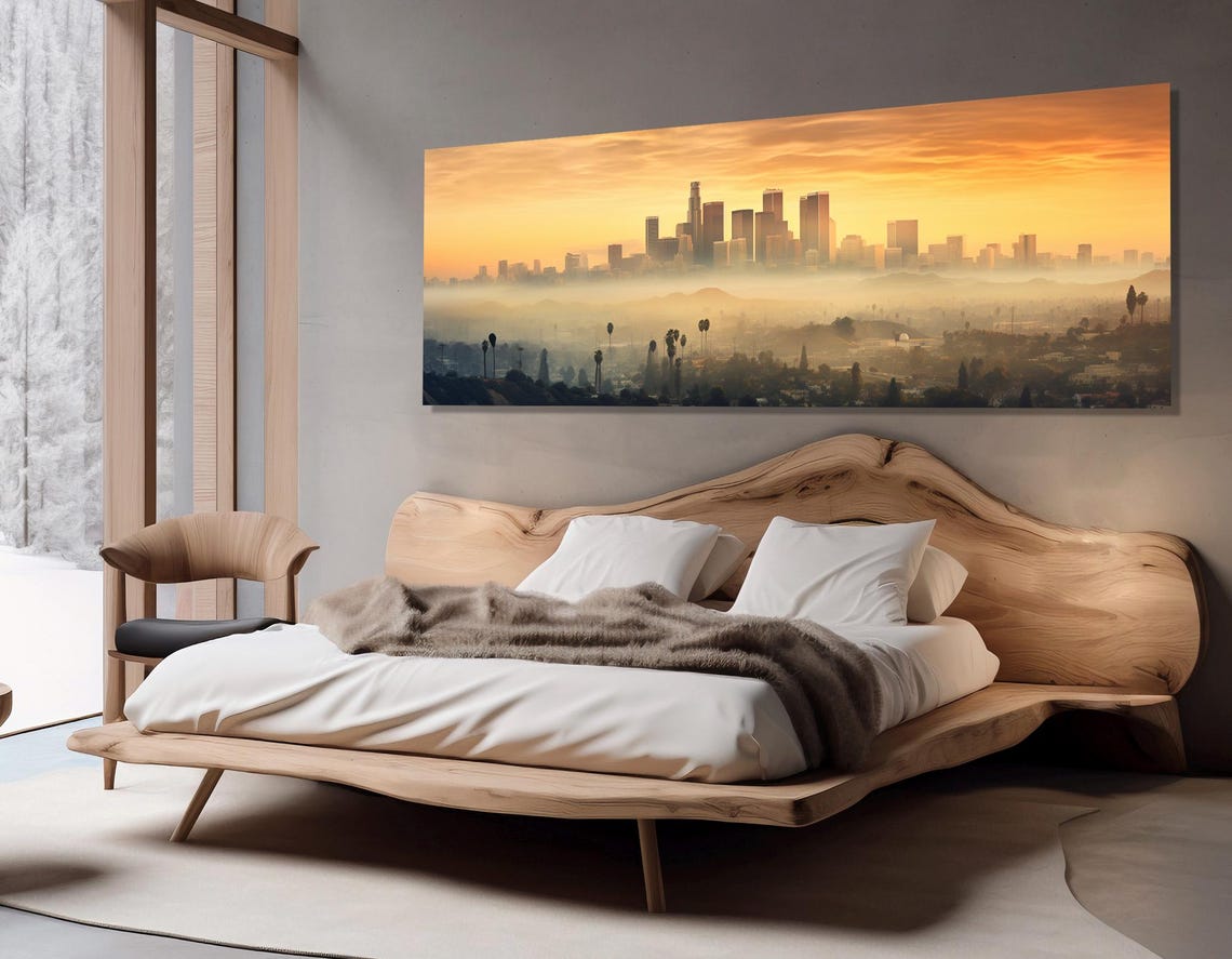 Los Angeles Downtown Skyline In Morning Fog With Orange Sunrise Poster - Image 2
