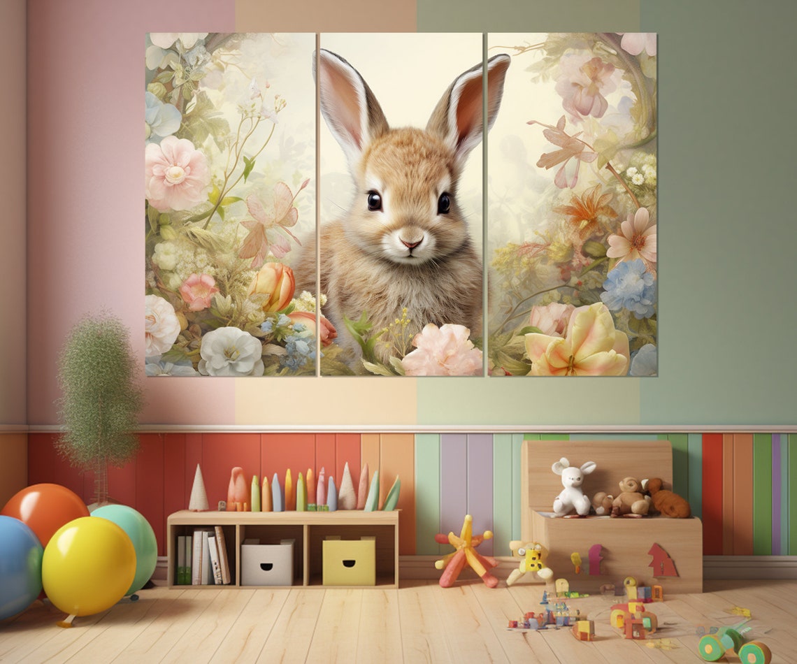 Cute Bunny Rabbit Among Spring Flowers Nursery Kids Room Art Poster - Image 4
