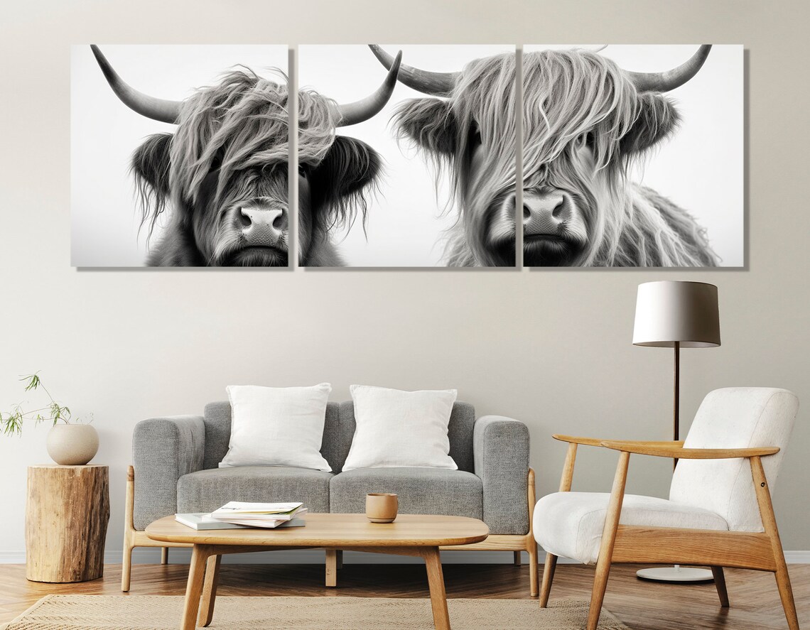 Highland Cows Farmhouse Art Print, Rustic Wall Decor - Image 3