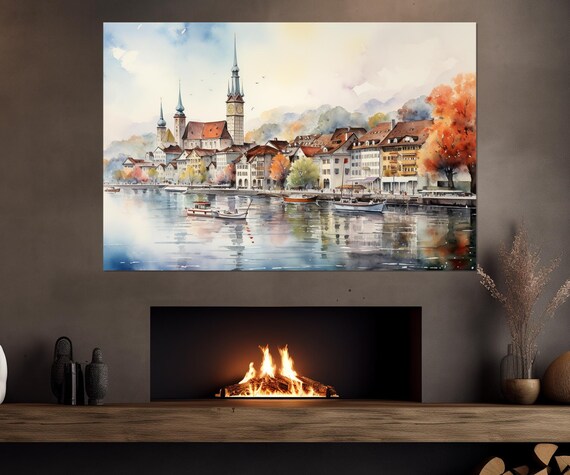 Lucerne Old Town Abstract Travel Poster, Switzerland