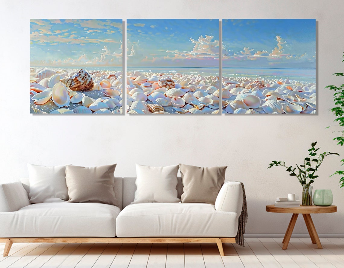 White Seashell Beach Shoreline Blue Sky Pastel Coastal Poster - Image 4