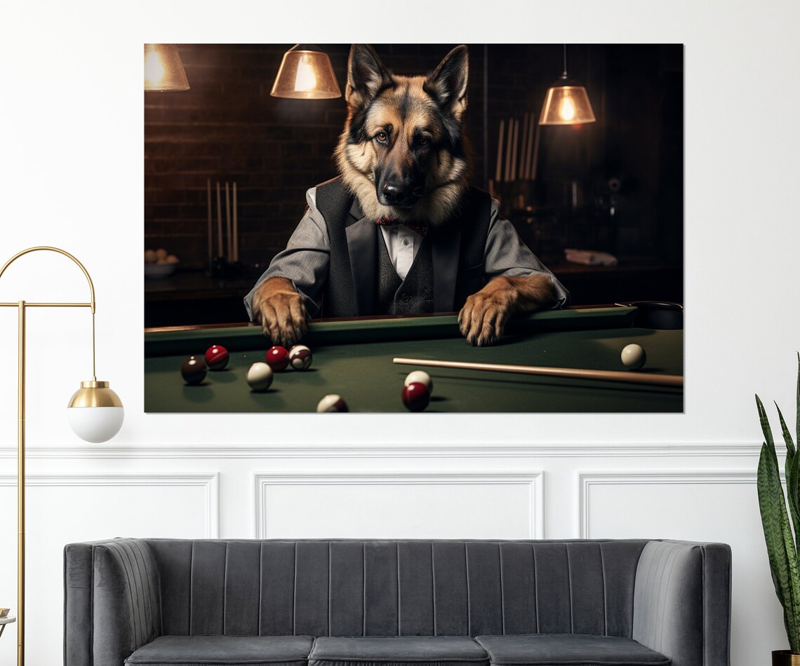 Shepherd Playing Billiards, Rustic Game Room Art Print