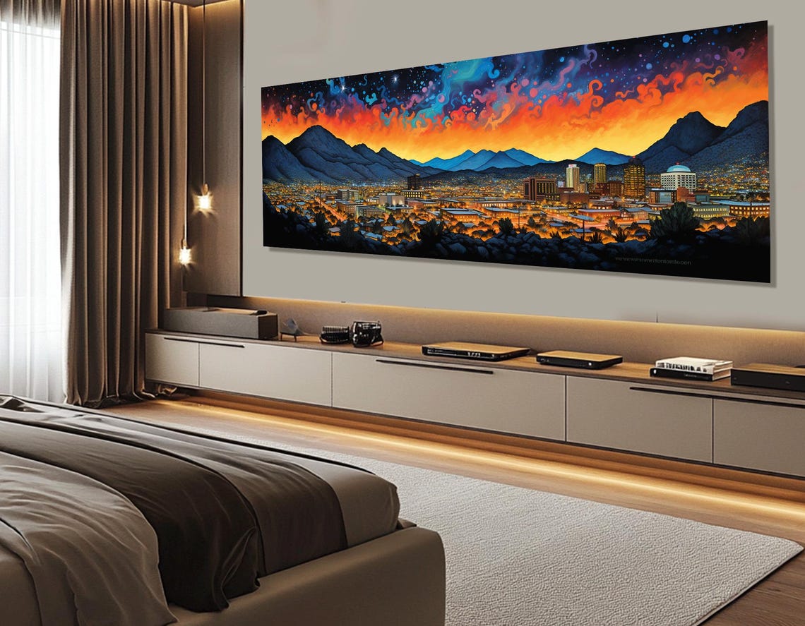 Abstract El Paso Sunset Print El Paso Wall Art El Paso Skyline Large El Paso Painting Framed Ready To Hang - Image 2