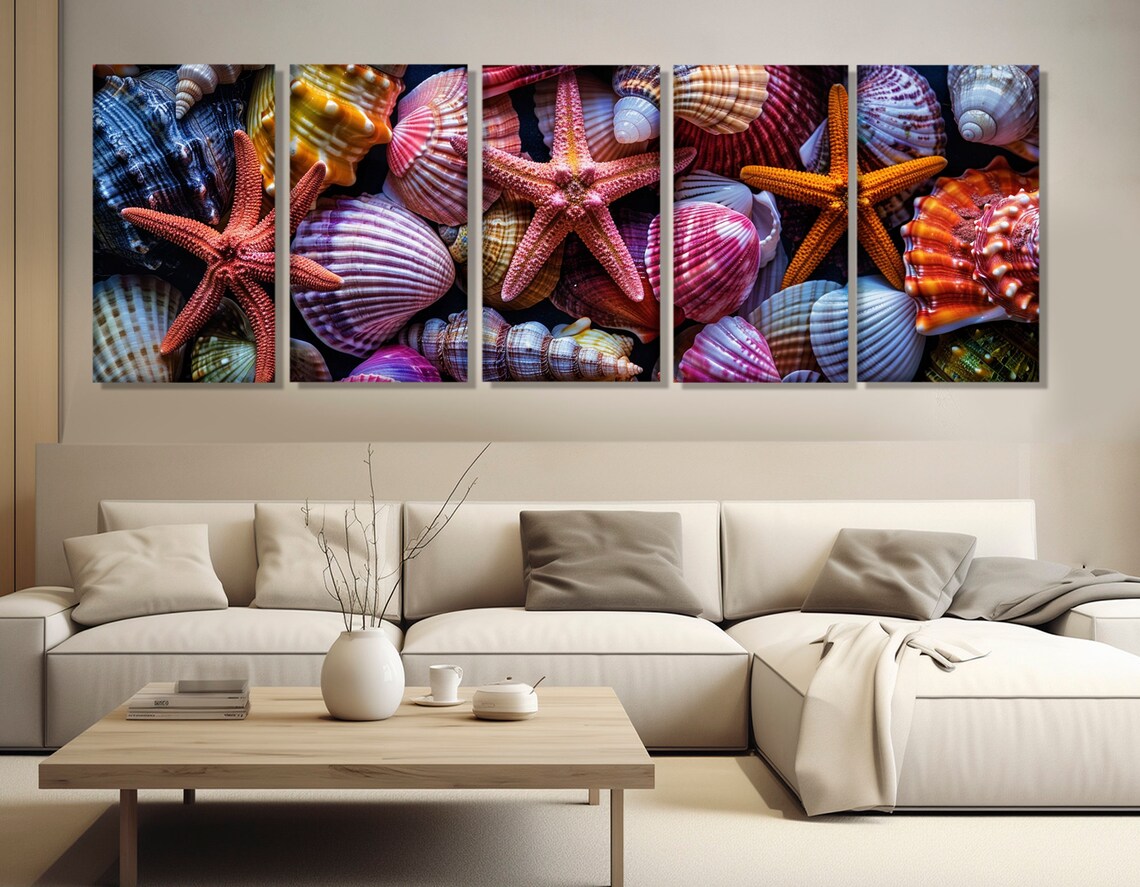 Large Sea Shells And Starfish Print Seashells Wall Art Underwater Art Ocean Life Wall Art Framed And Ready To Hang - Image 3