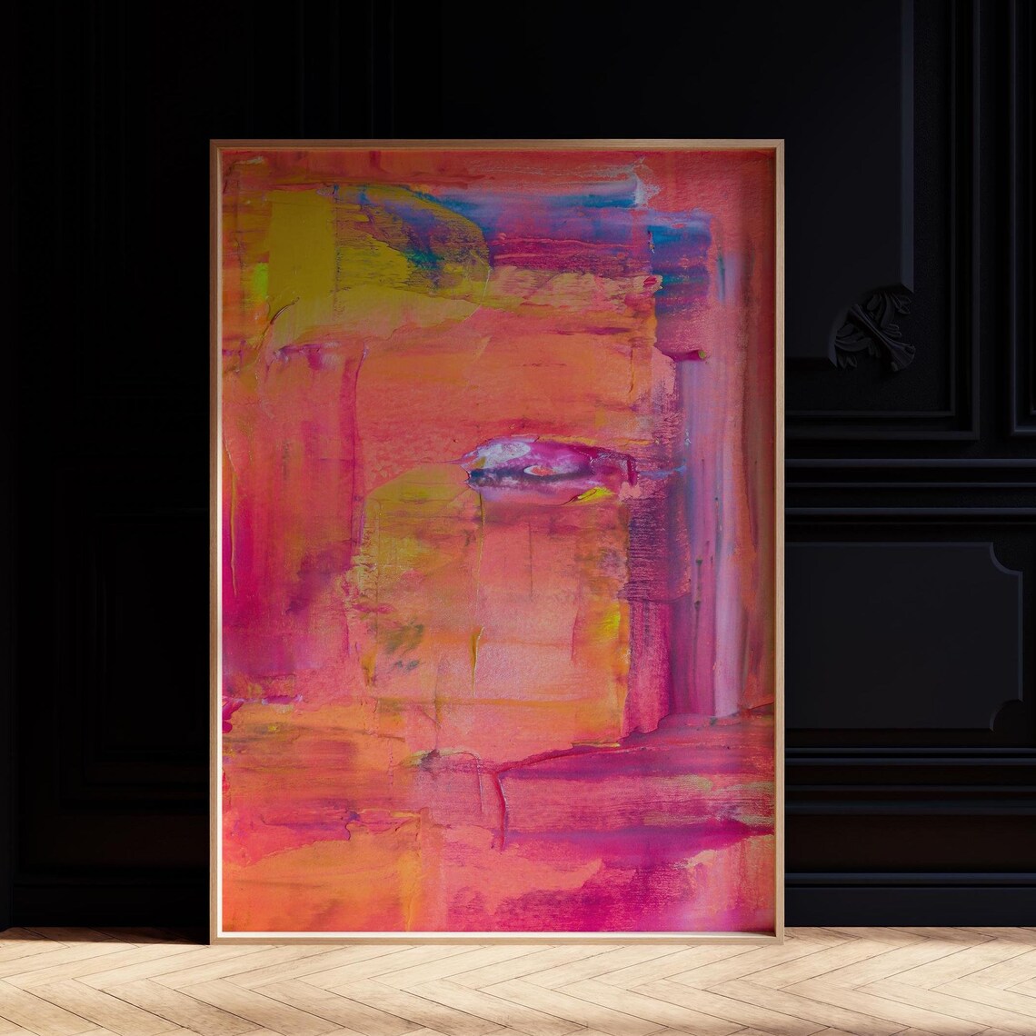 Vibrant Pink Orange Abstract Modern Moody Painting Wall Poster